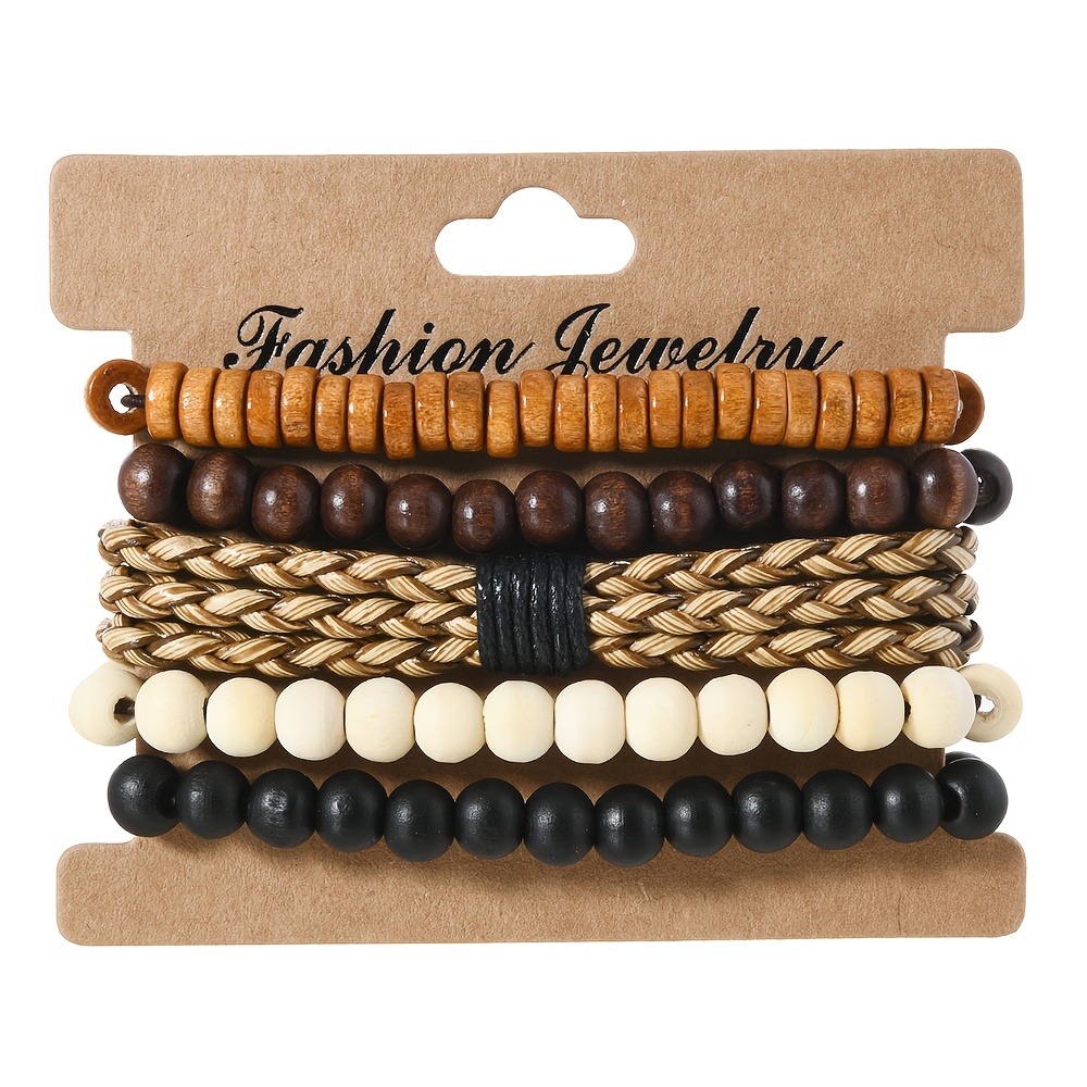 5pc Retro European and American Style Wooden Bead Bracelet Set